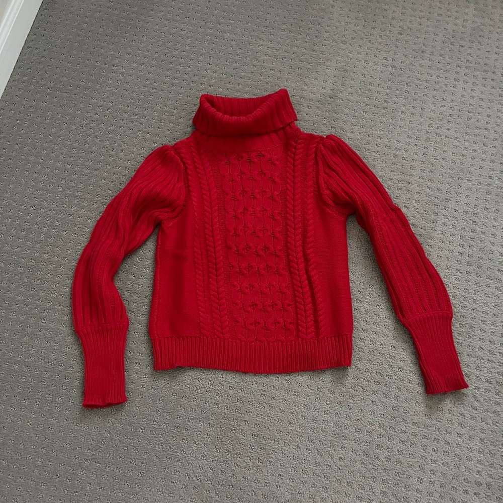 Elegant Red Cable Knit Turtleneck Sweater